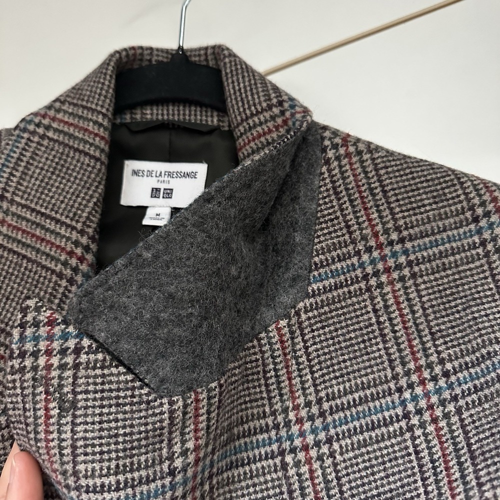 UNIQLO Ines de la Fressange IDLF Double Breasted Plaid Tweed Coat M Wool New - Picture 14 of 14